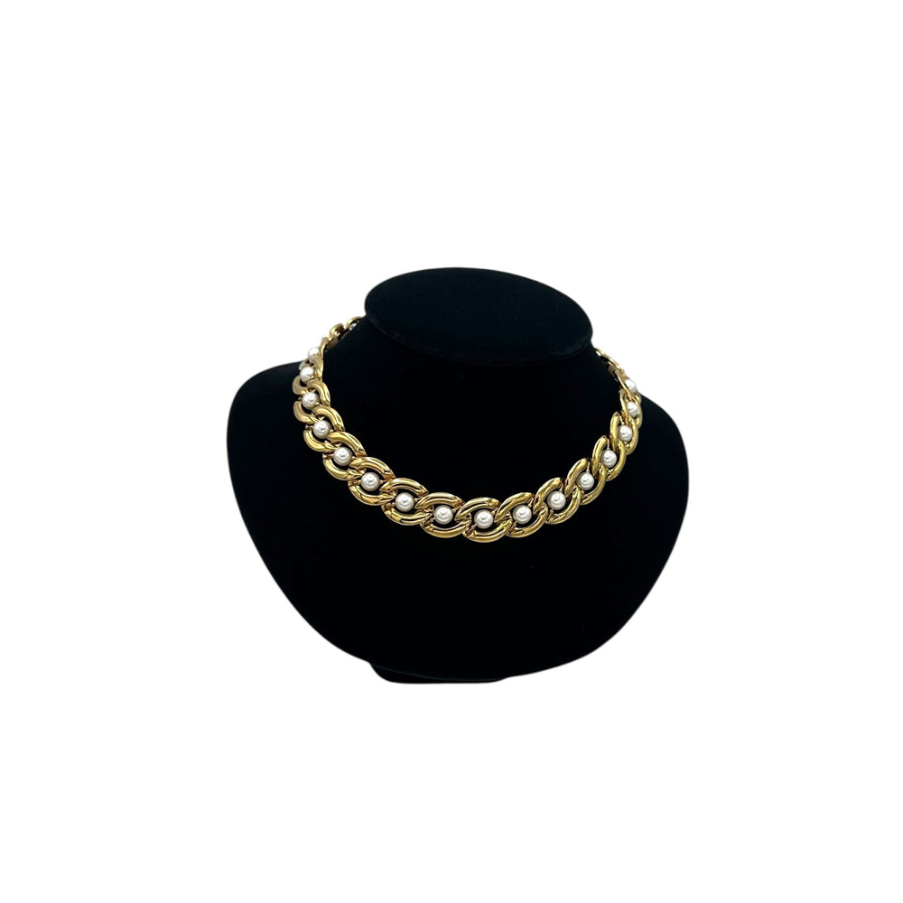 Napier Gold Curb Chain Pearl Necklace Vintage Statement Choker Necklaces & Pendants 24 Wishes Vintage Jewelry