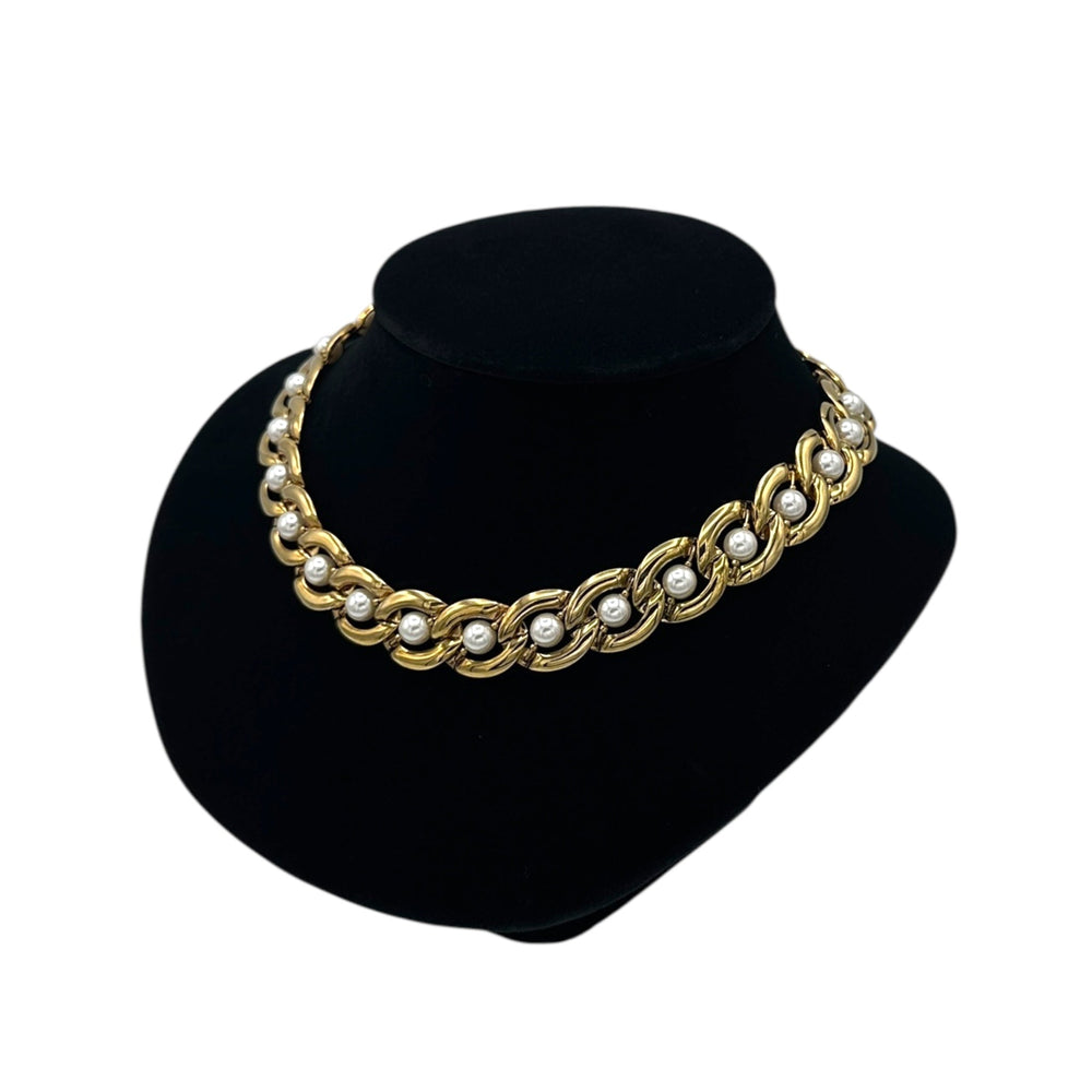 Napier Gold Curb Chain Pearl Necklace Vintage Statement Choker Necklaces & Pendants 24 Wishes Vintage Jewelry