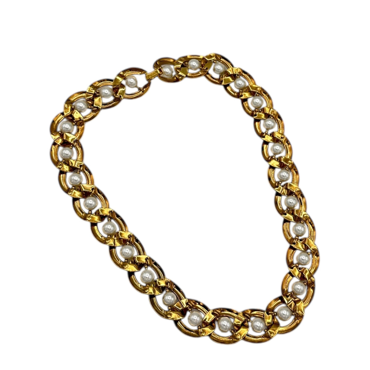 Napier Gold Curb Chain Pearl Necklace Vintage Statement Choker Necklaces & Pendants 24 Wishes Vintage Jewelry