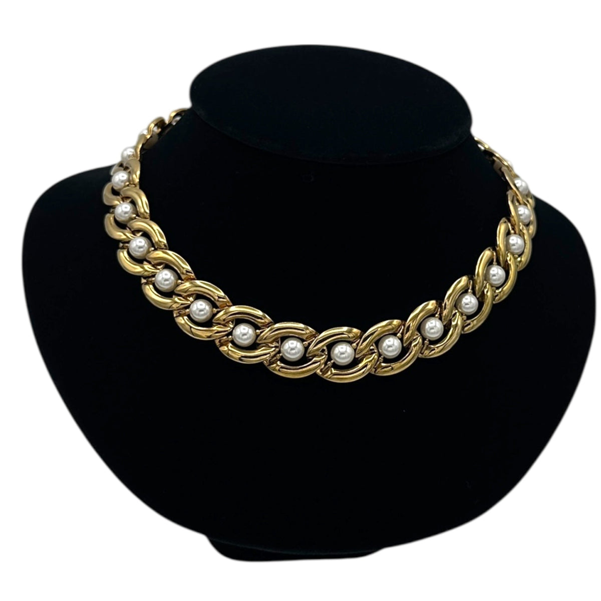 Napier Gold Curb Chain Pearl Necklace Vintage Statement Choker Necklaces & Pendants 24 Wishes Vintage Jewelry