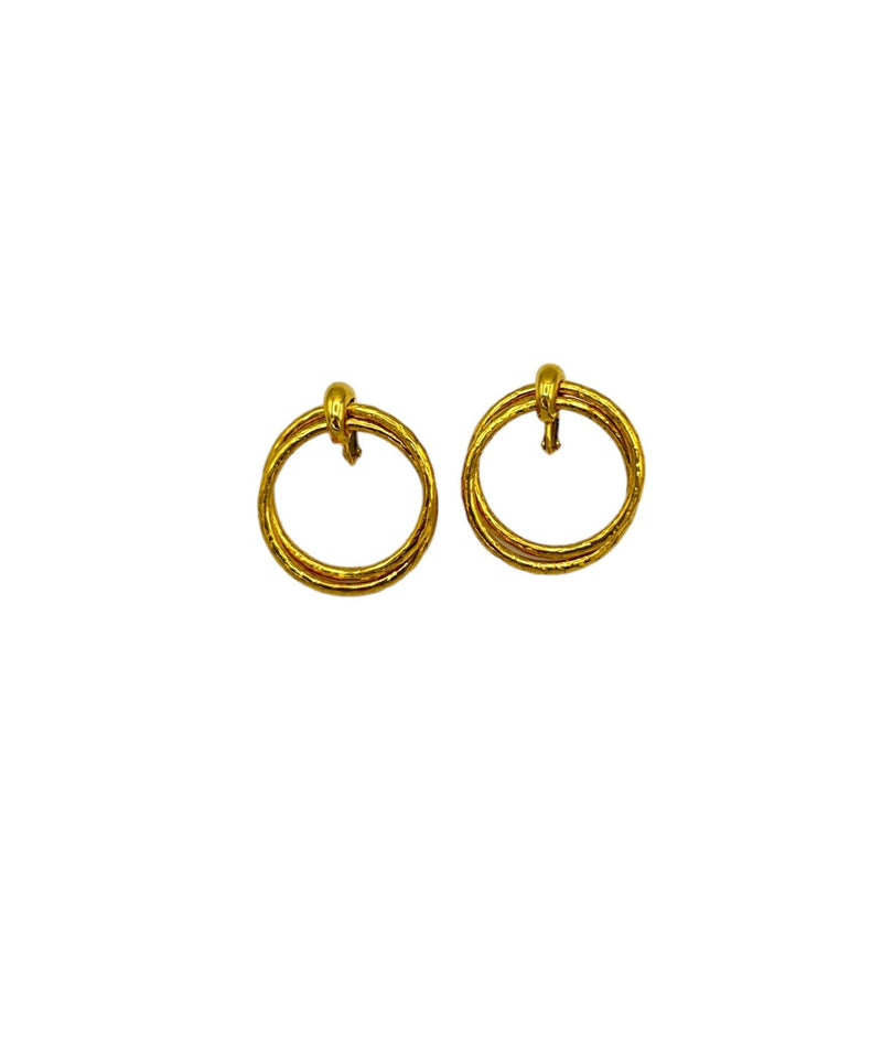 Napier Gold Double Ring Hoop Classic Pierced Earrings - 24 Wishes Vintage Jewelry