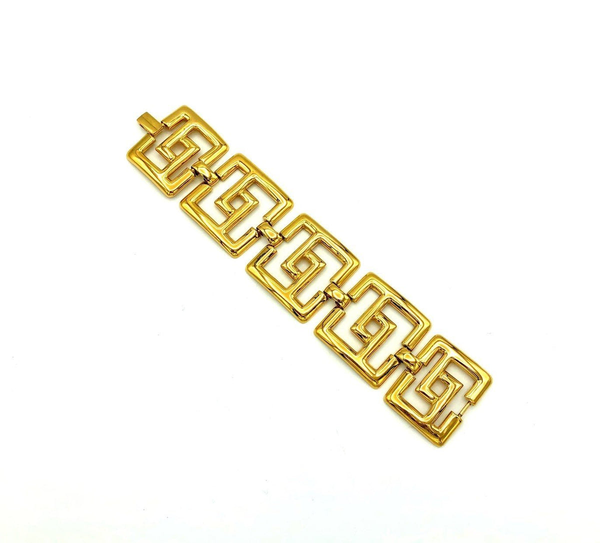 Napier Gold Geometric Labyrinth Square Link Panel Vintage Bracelet - 24 Wishes Vintage Jewelry