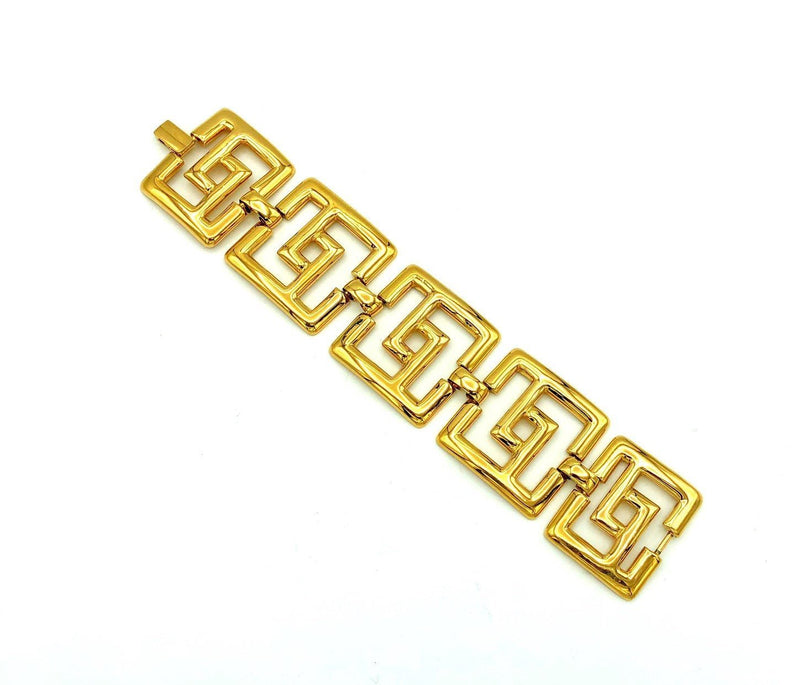 Napier Gold Geometric Labyrinth Square Link Panel Vintage Bracelet - 24 Wishes Vintage Jewelry