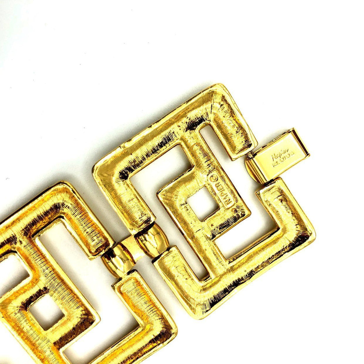 Napier Gold Geometric Labyrinth Square Link Panel Vintage Bracelet - 24 Wishes Vintage Jewelry