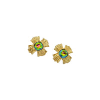 Napier Gold Maltese Watermelon Rivoli Crystal Clip - On Vintage Earrings - 24 Wishes Vintage Jewelry