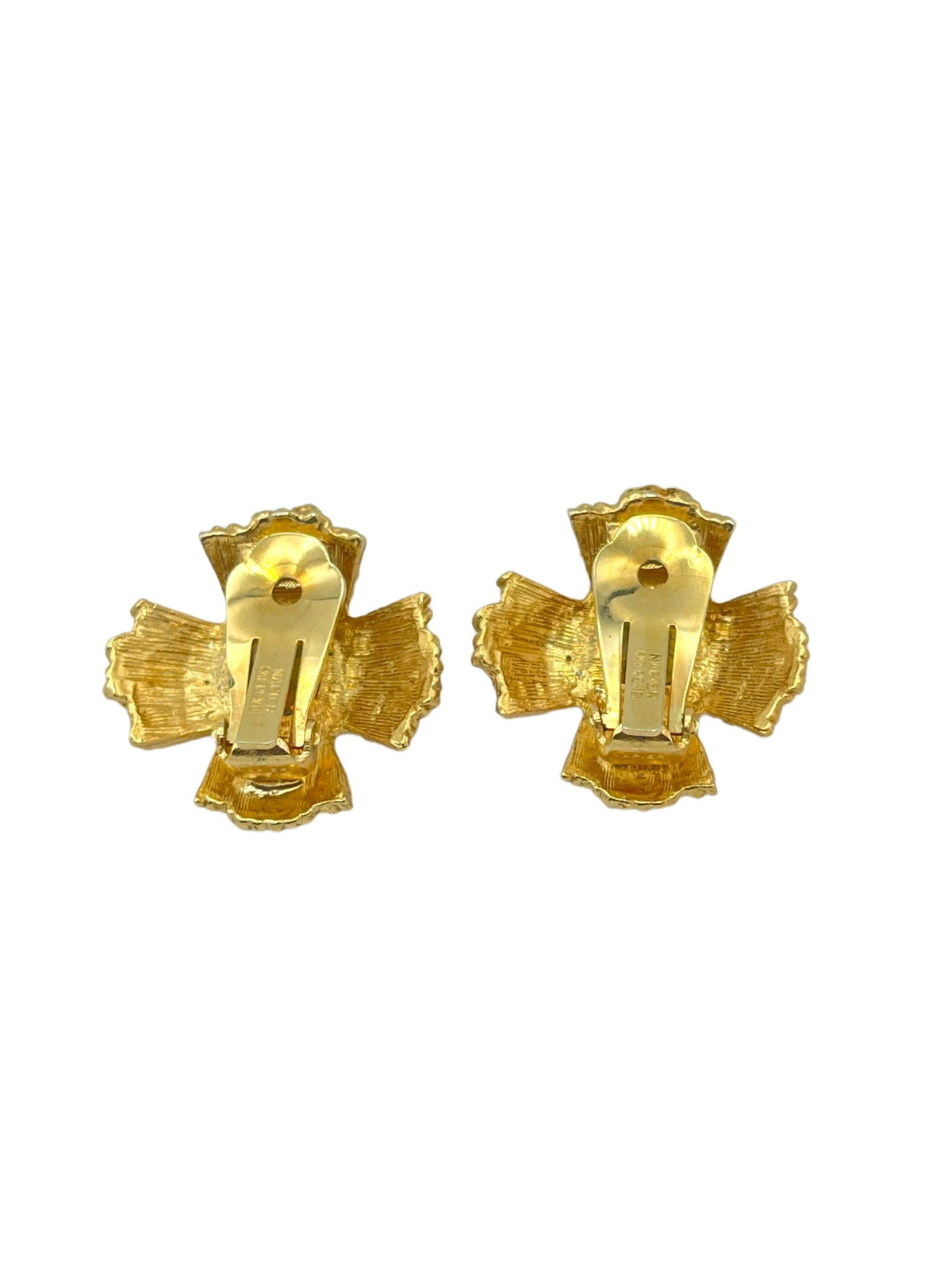 Napier Gold Maltese Watermelon Rivoli Crystal Clip - On Vintage Earrings - 24 Wishes Vintage Jewelry