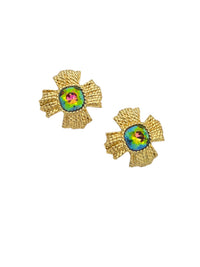 Napier Gold Maltese Watermelon Rivoli Crystal Clip - On Vintage Earrings - 24 Wishes Vintage Jewelry