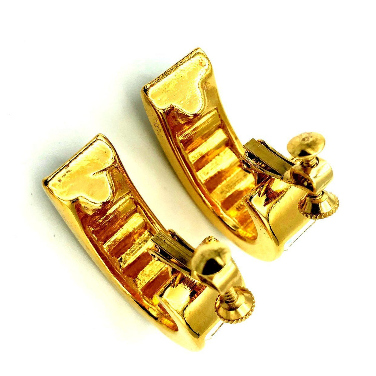 Napier Gold Rhinestone Chunky Hoop Vintage Clip - on Earrings - 24 Wishes Vintage Jewelry