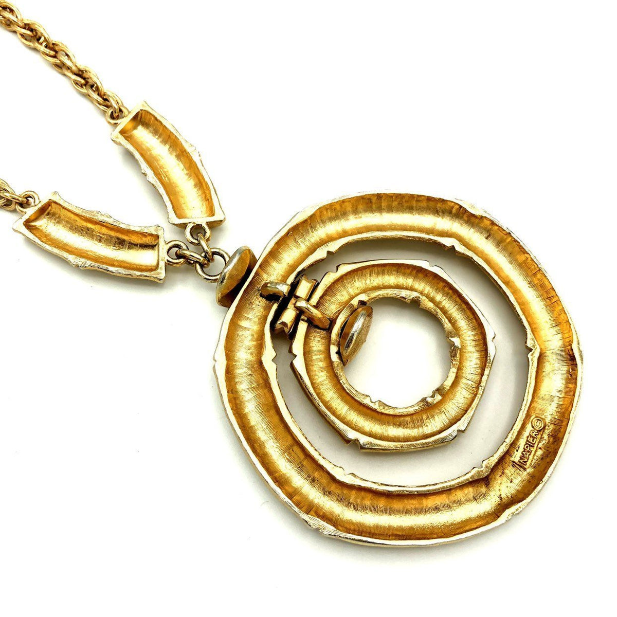 Napier Large Gold Bamboo Circle Vintage Pendant - 24 Wishes Vintage Jewelry