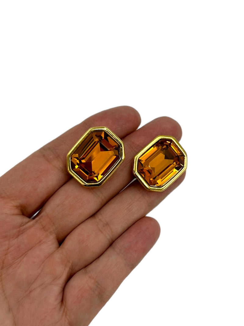 Napier Large Golden Crystal Clip-On Earrings Vintage Jewelry - 24 Wishes Vintage Jewelry