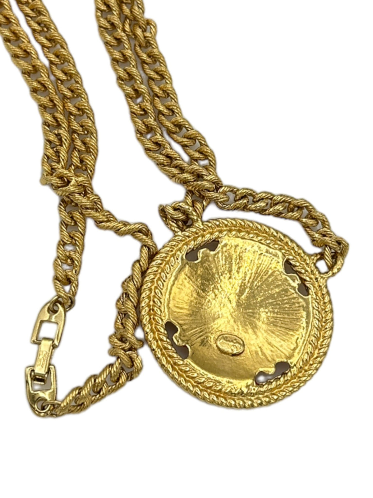 Napier Long Gold Chain Red Enamel Nautical Button Vintage Pendant - 24 Wishes Vintage Jewelry