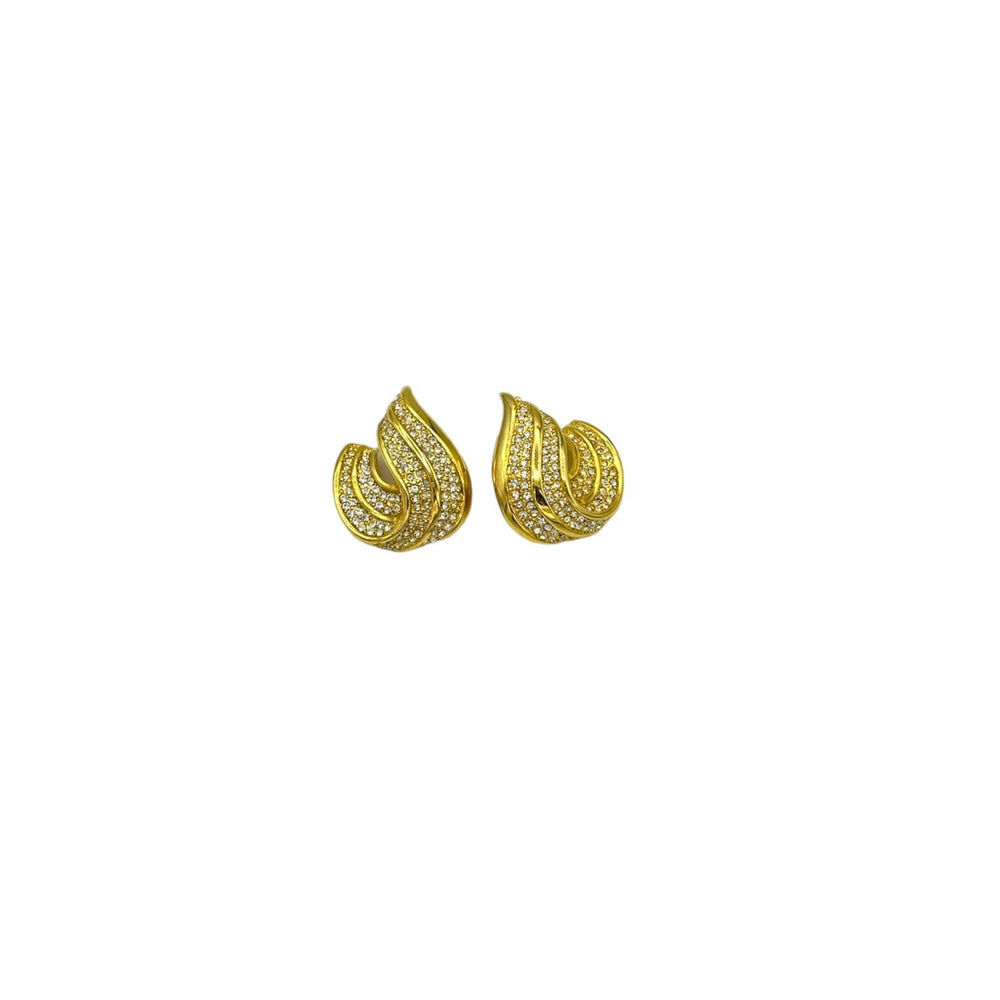 Napier Pave Collection Vintage Jewelry Gold Pave Rhinestone Classic Pierced Earrings - 24 Wishes Vintage Jewelry