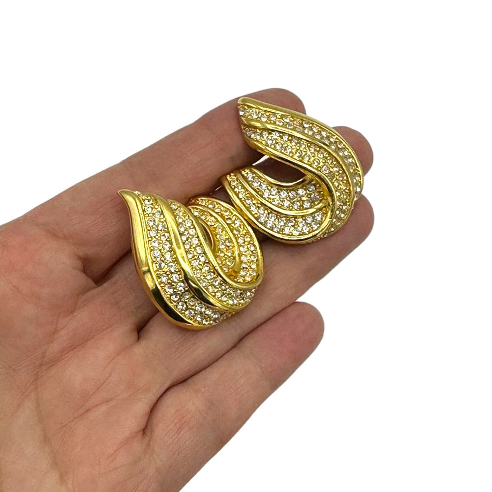 Napier Pave Collection Vintage Jewelry Gold Pave Rhinestone Classic Pierced Earrings - 24 Wishes Vintage Jewelry