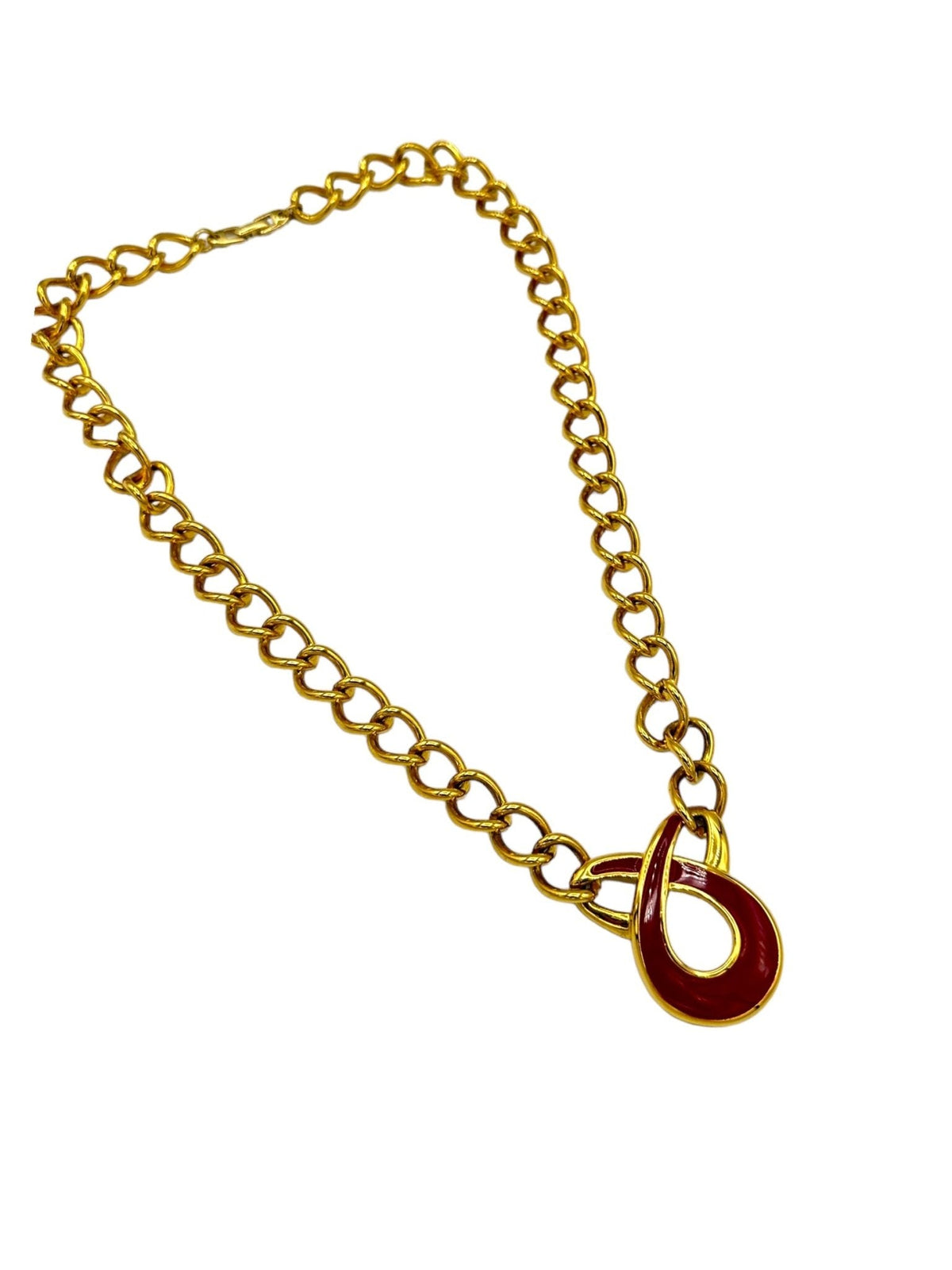 Napier Vintage Jewelry Long Gold Chain Red Enamel Pendant - 24 Wishes Vintage Jewelry