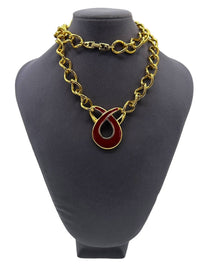 Napier Vintage Jewelry Long Gold Chain Red Enamel Pendant - 24 Wishes Vintage Jewelry