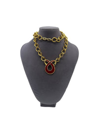 Napier Vintage Jewelry Long Gold Chain Red Enamel Pendant - 24 Wishes Vintage Jewelry