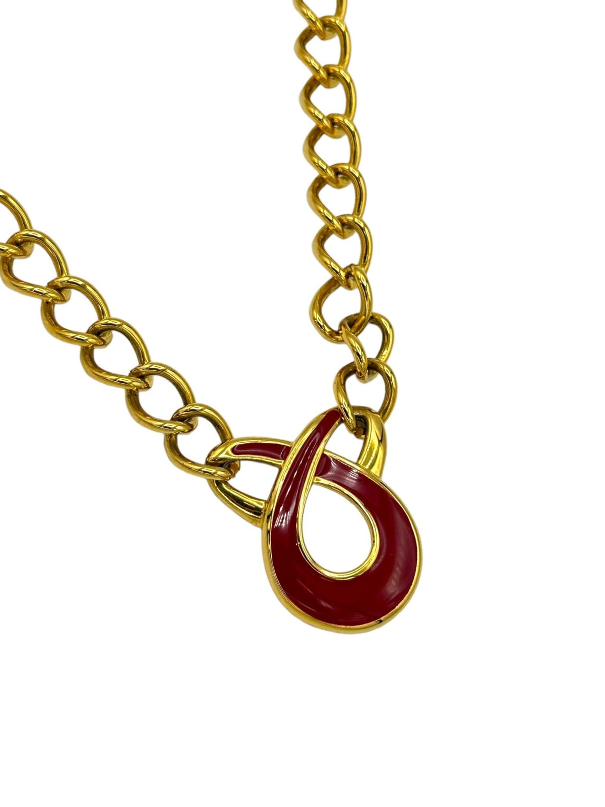 Napier Vintage Jewelry Long Gold Chain Red Enamel Pendant - 24 Wishes Vintage Jewelry