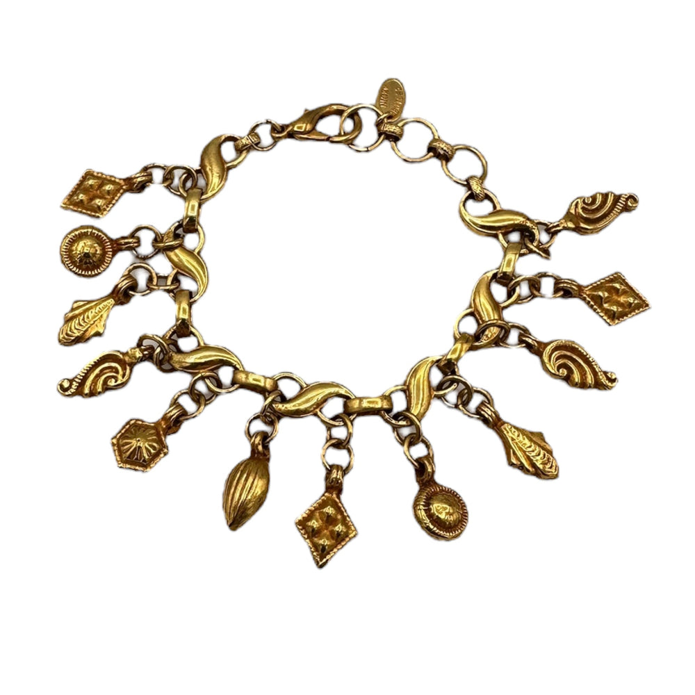 Nicky Butler Gold Designer Charm Bracelet Vintage Statement Link Bracelet with Mixed Dangle Charms 24 Wishes Vintage Jewelry