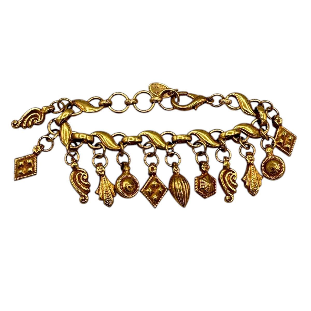 Nicky Butler Gold Designer Charm Bracelet Vintage Statement Link Bracelet with Mixed Dangle Charms 24 Wishes Vintage Jewelry