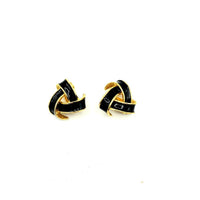 Nina Ricci Black Enamel Vintage Clip - On Earrings - 24 Wishes Vintage Jewelry