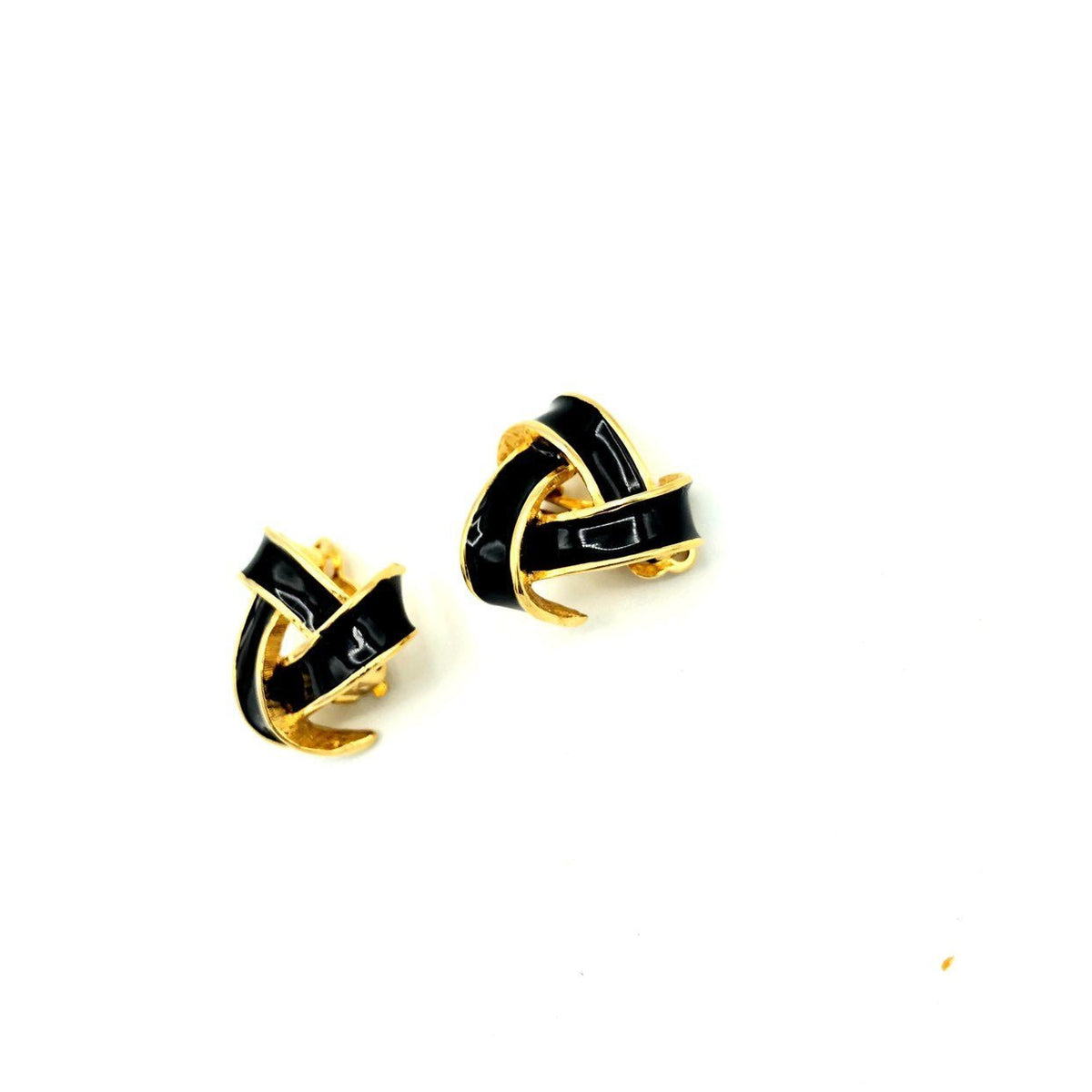 Nina Ricci Black Enamel Vintage Clip - On Earrings - 24 Wishes Vintage Jewelry