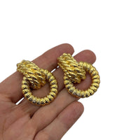 Nina Ricci Gold Vintage Rope Textured Design Door Knocker Clip - On Earrings Earrings 24 Wishes Vintage Jewelry