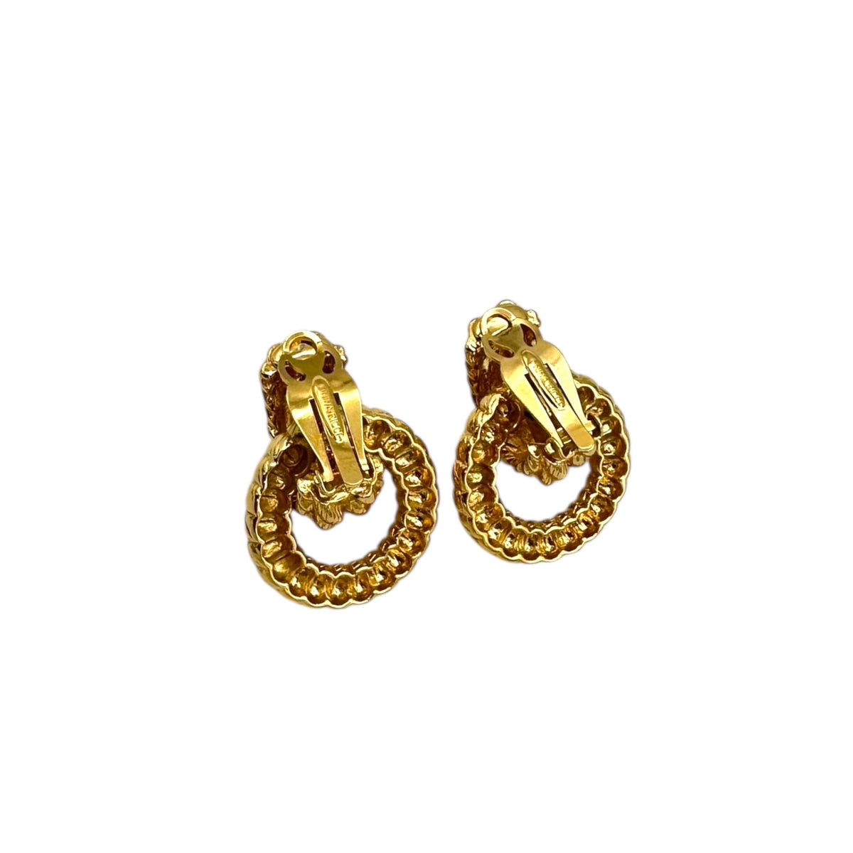 Nina Ricci Gold Vintage Rope Textured Design Door Knocker Clip - On Earrings Earrings 24 Wishes Vintage Jewelry