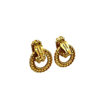 Nina Ricci Gold Vintage Rope Textured Design Door Knocker Clip - On Earrings Earrings 24 Wishes Vintage Jewelry