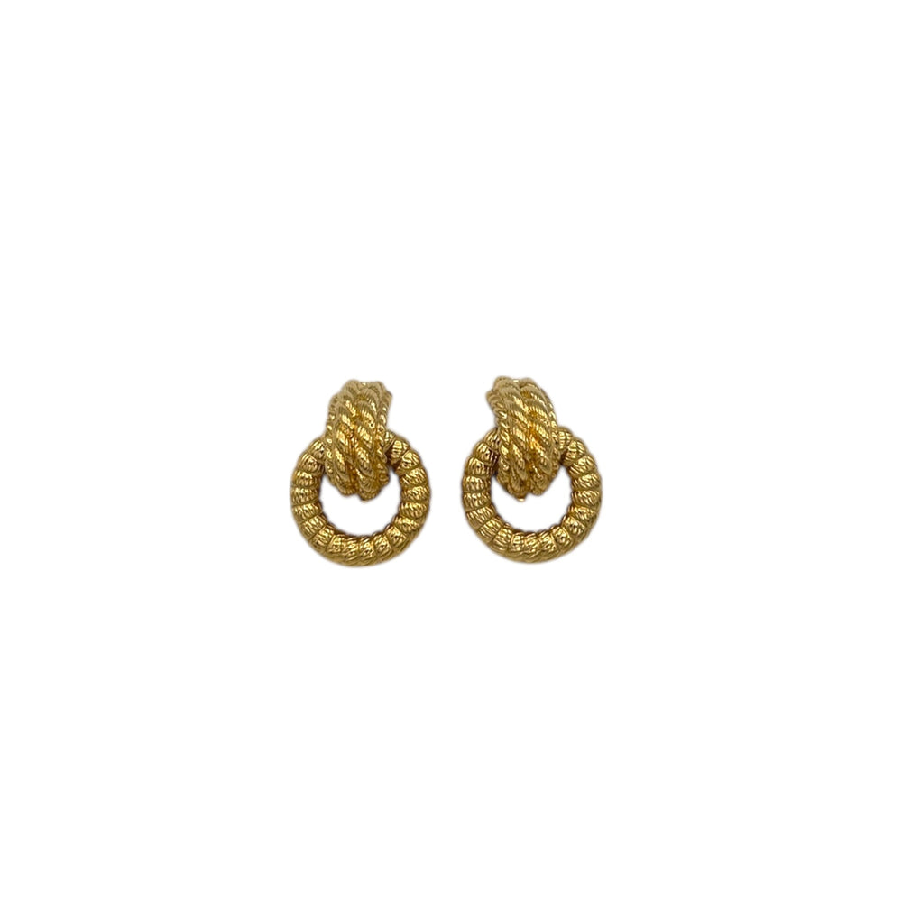 Nina Ricci Gold Vintage Rope Textured Design Door Knocker Clip - On Earrings Earrings 24 Wishes Vintage Jewelry