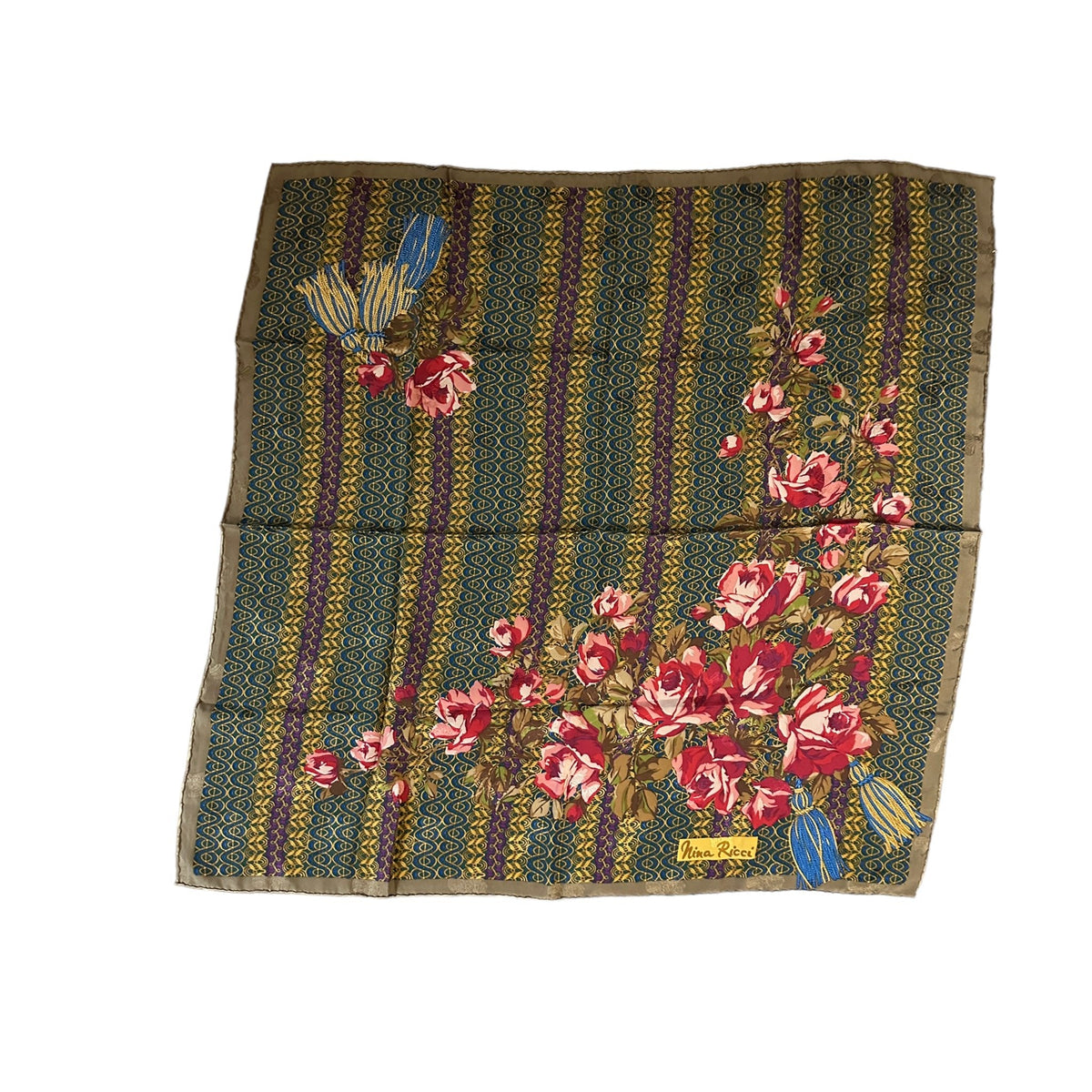 Nina Ricci Roses Floral Vintage Large Square Silk Scarf Italy 24