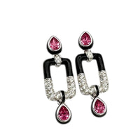 EarringsNolan Miller Black Enamel Art Deco Pink Teardrop Vintage Pierced Earrings