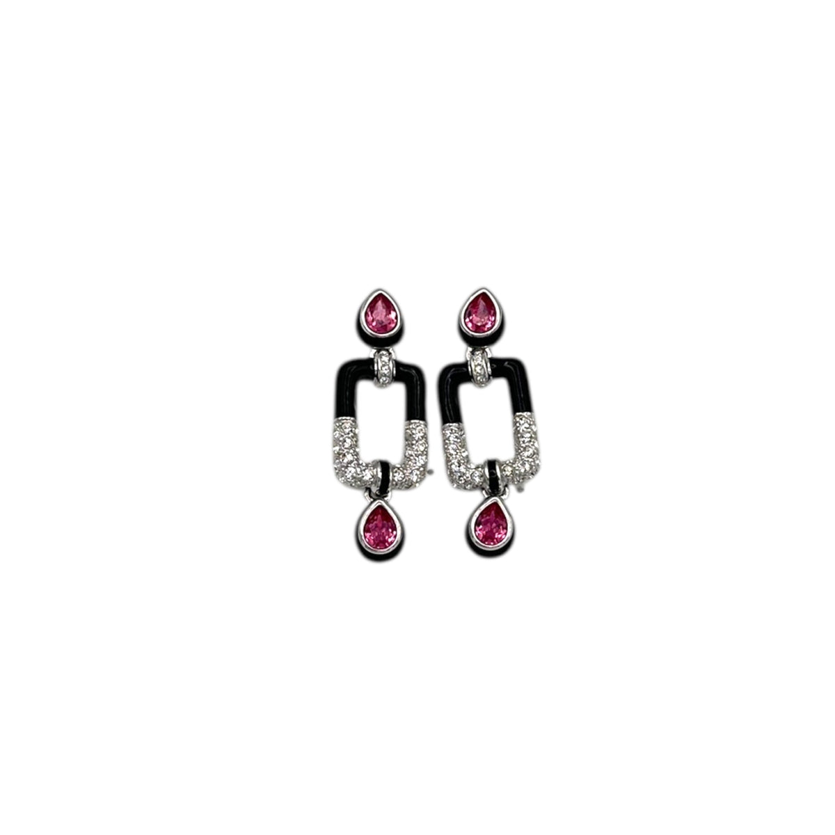EarringsNolan Miller Black Enamel Art Deco Pink Teardrop Vintage Pierced Earrings