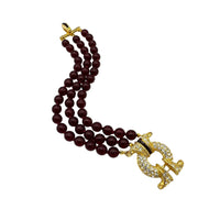 Nolan Miller Bordeaux Triple Strand Faux Garnet Art Deco Bracelet - 24 Wishes Vintage Jewelry