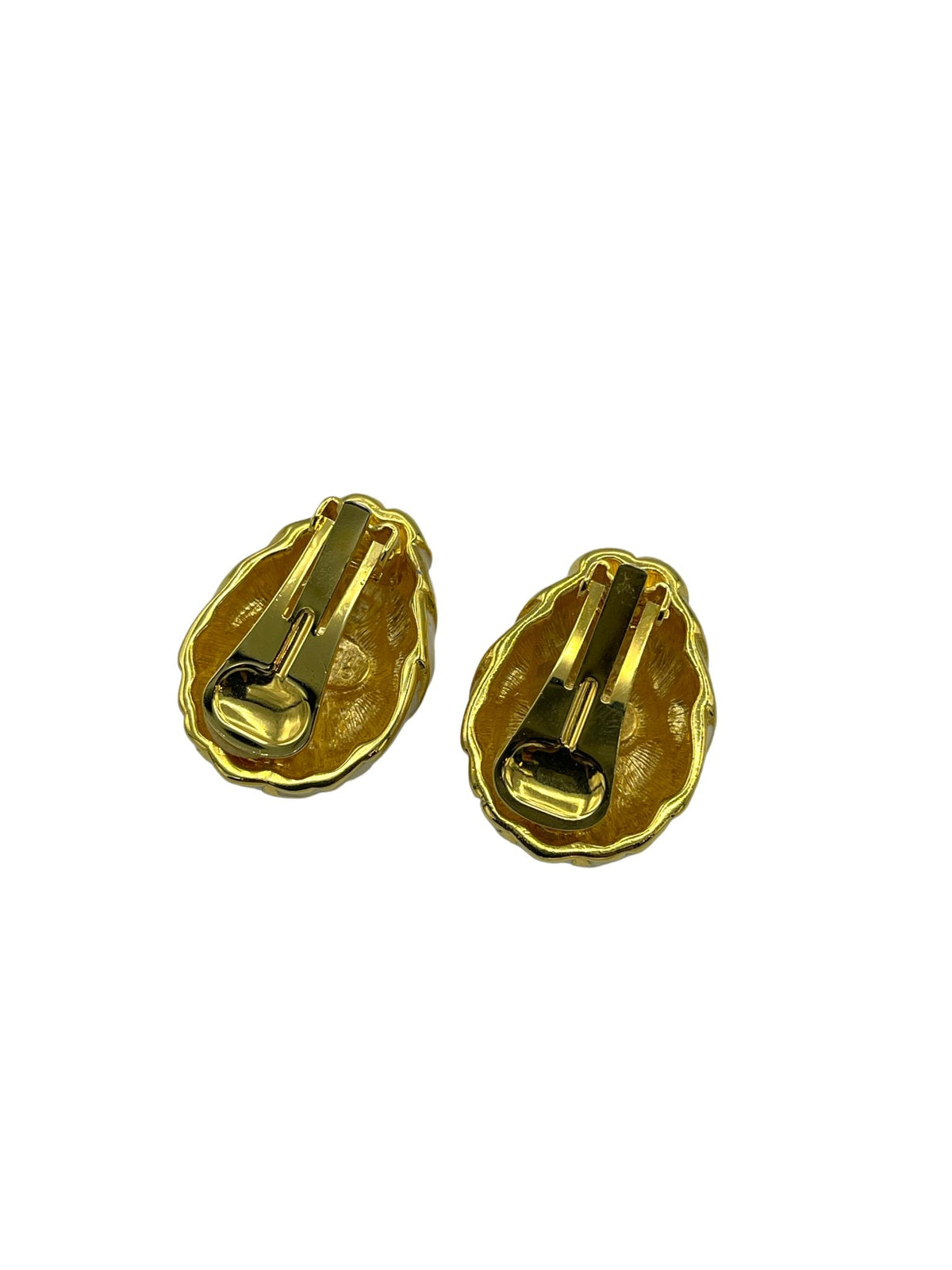 Nolan Miller Gold Cream Enamel & Rhinestone Vintage Clip - On Earrings - 24 Wishes Vintage Jewelry