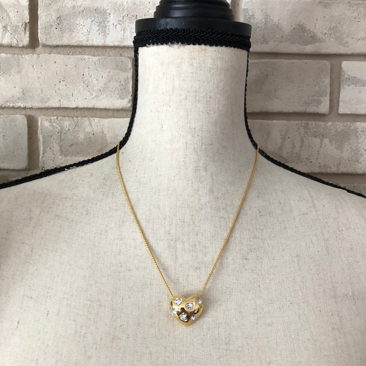 Nolan Miller Gold Long Layering Chain Rhinestone Heart Pendant - 24 Wishes Vintage Jewelry