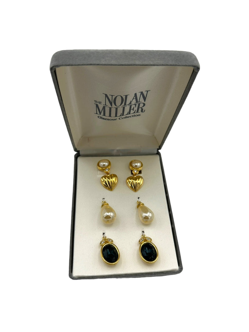 Nolan Miller Gold Pearl Convertible Dangle Clip - On Earrings - 24 Wishes Vintage Jewelry