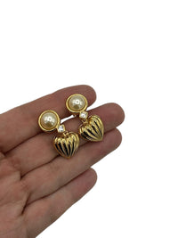 Nolan Miller Gold Pearl Convertible Dangle Clip - On Earrings - 24 Wishes Vintage Jewelry