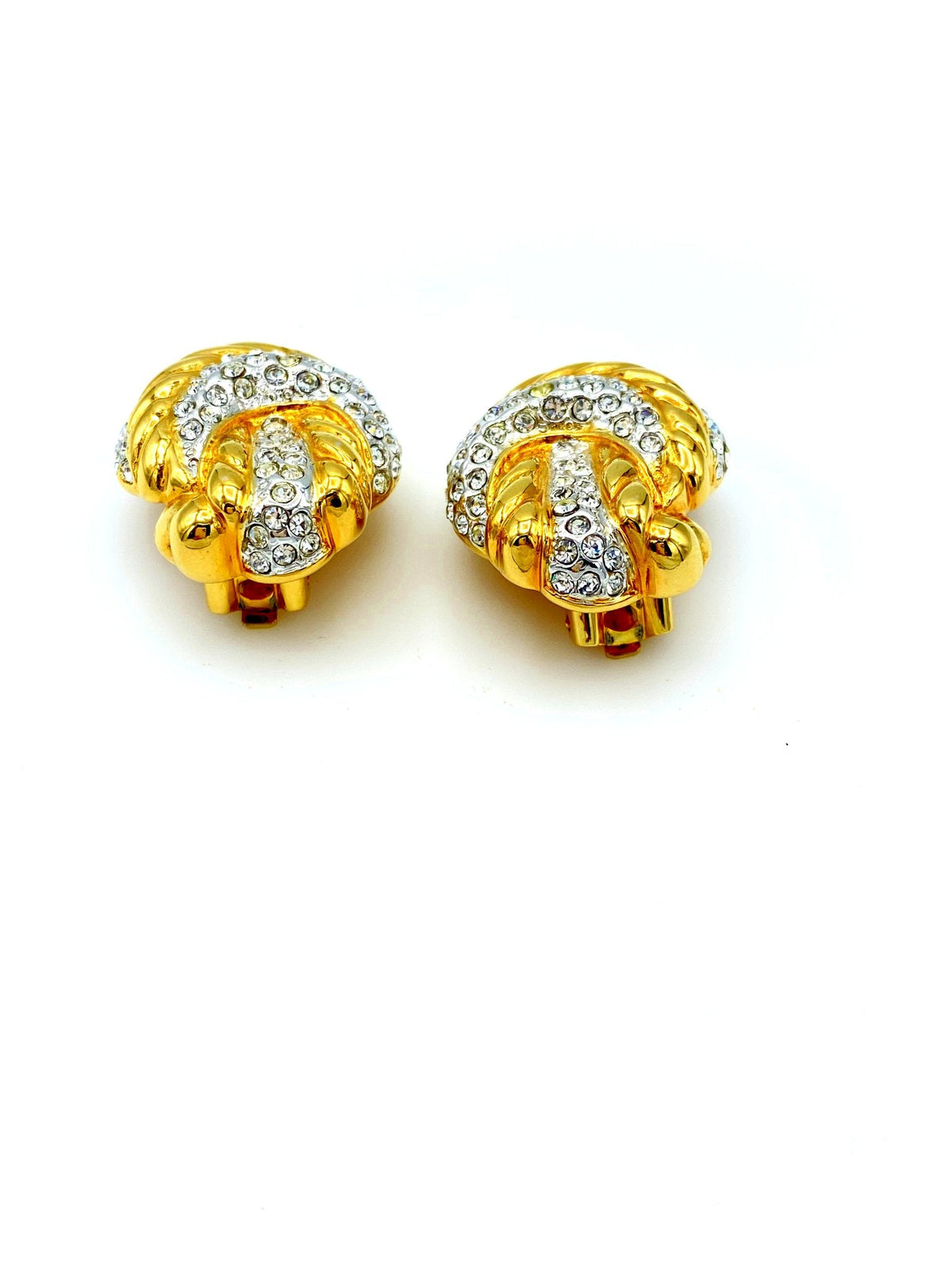 Nolan Miller Gold Rhinestone Knot Vintage Clip - On Earrings - 24 Wishes Vintage Jewelry