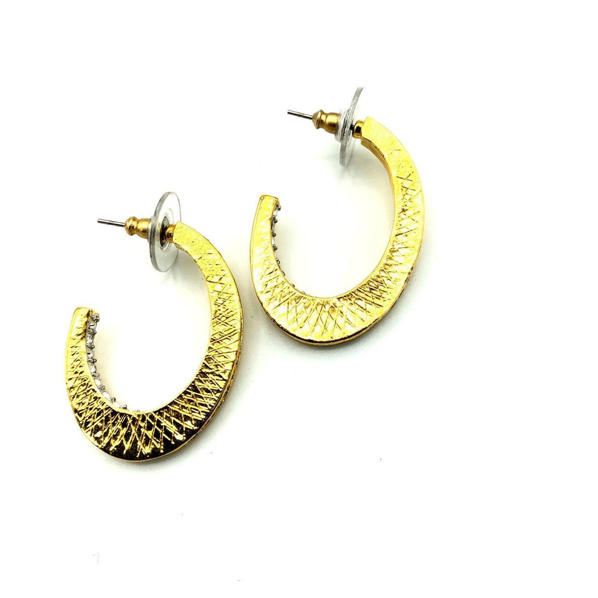 Nolan Miller Half Hoop Diamante Gold Pierced Earrings - 24 Wishes Vintage Jewelry