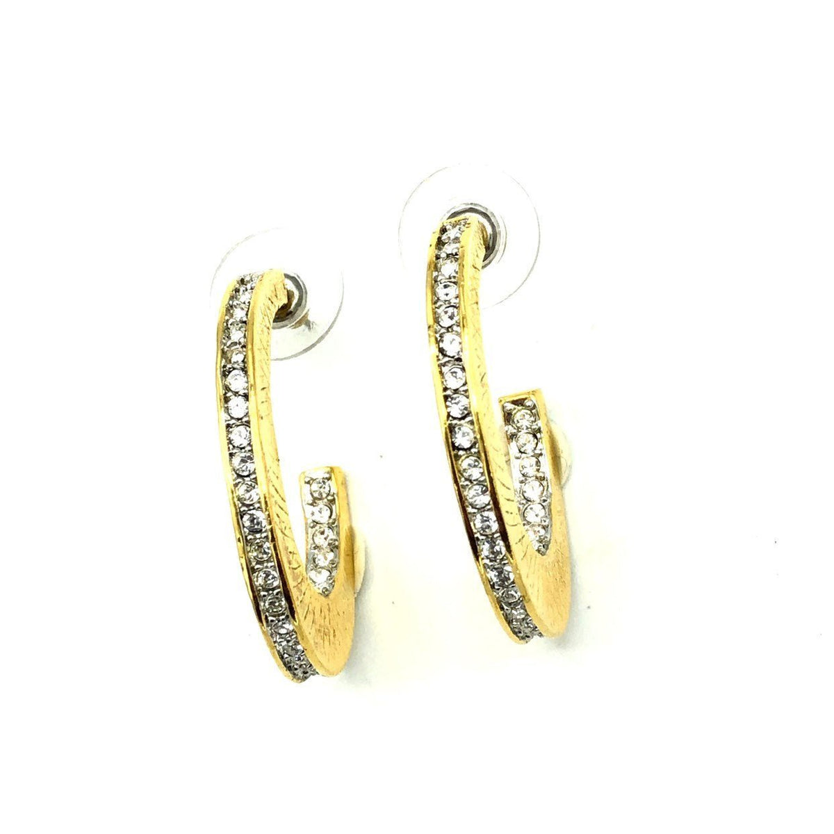 Nolan Miller Half Hoop Diamante Gold Pierced Earrings - 24 Wishes Vintage Jewelry