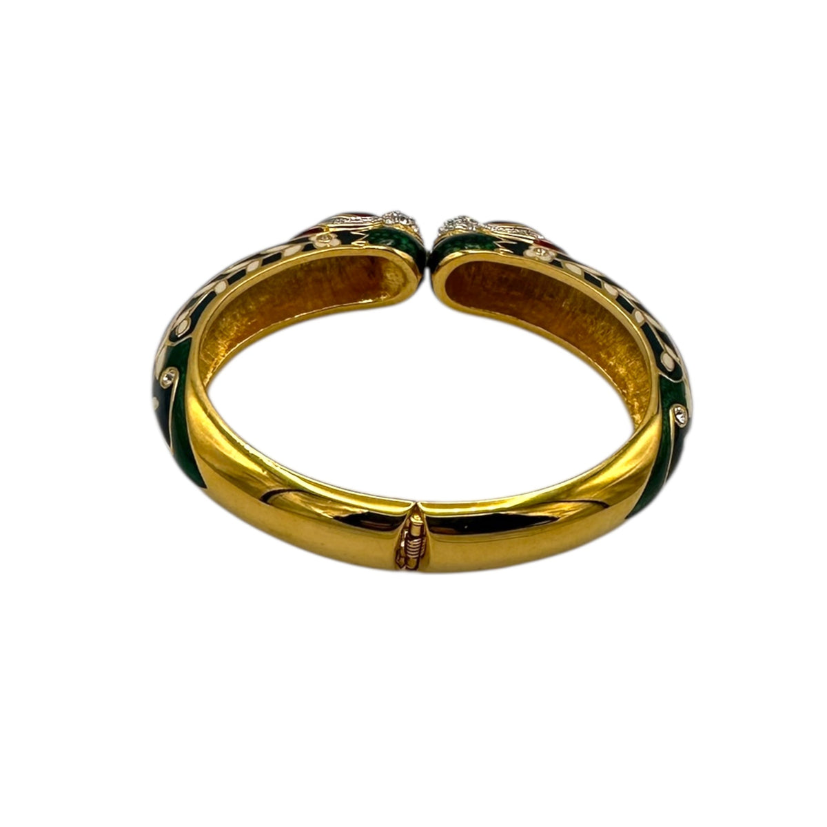 Nolan Miller Stylized Parrot Enamel Hinged Bangle Statement Bracelet 24 Wishes Vintage Jewelry