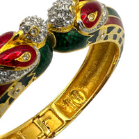 Nolan Miller Stylized Parrot Enamel Hinged Bangle Statement Bracelet 24 Wishes Vintage Jewelry