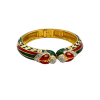 Nolan Miller Stylized Parrot Enamel Hinged Bangle Statement Bracelet 24 Wishes Vintage Jewelry