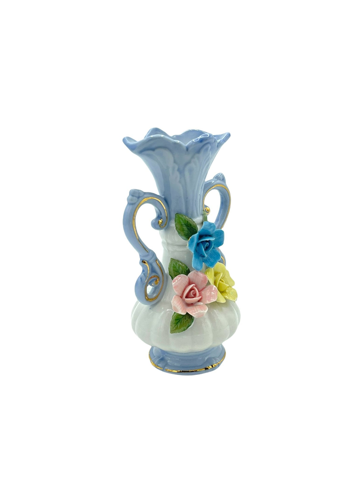 Norcrest Nortake Blue Floral Bud Vase with Three - dimensional Flowers - 24 Wishes Vintage Jewelry