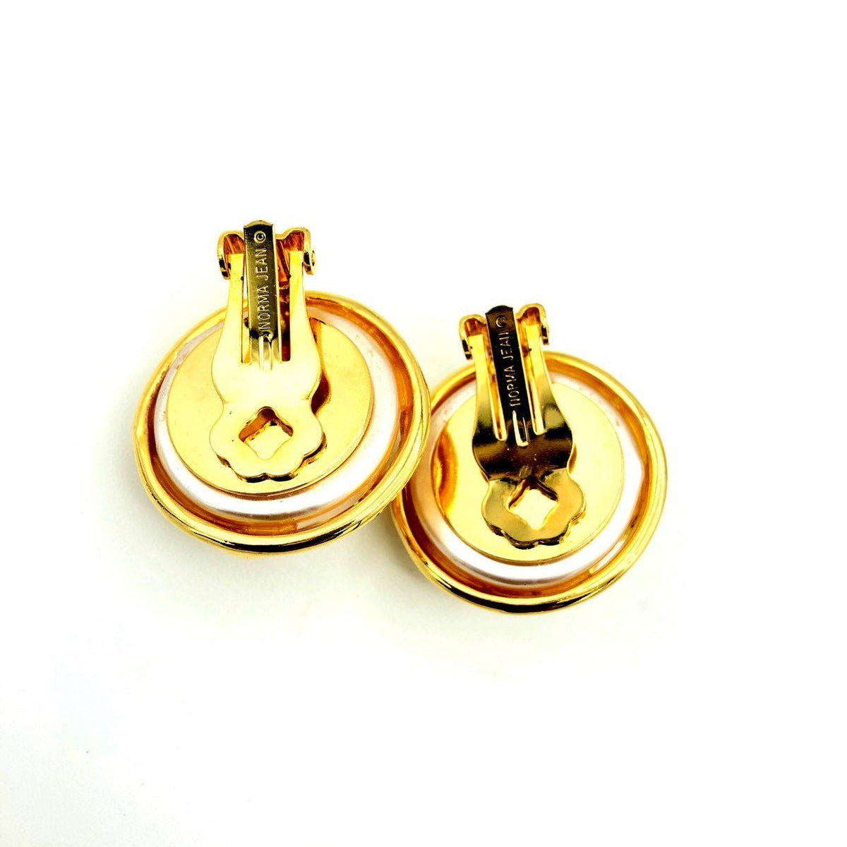 Norma Jean Gold Caged Pearl Classic Vintage Button Clip - On Earrings - 24 Wishes Vintage Jewelry