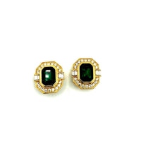 Oscar De La Renta Emerald Green Rhinestone Vintage Earrings - 24 Wishes Vintage Jewelry