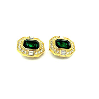 Oscar De La Renta Emerald Green Rhinestone Vintage Earrings - 24 Wishes Vintage Jewelry