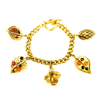 Oscar de la Renta Gold & Brown Leaf Charm Stacking Bracelet - 24 Wishes Vintage Jewelry