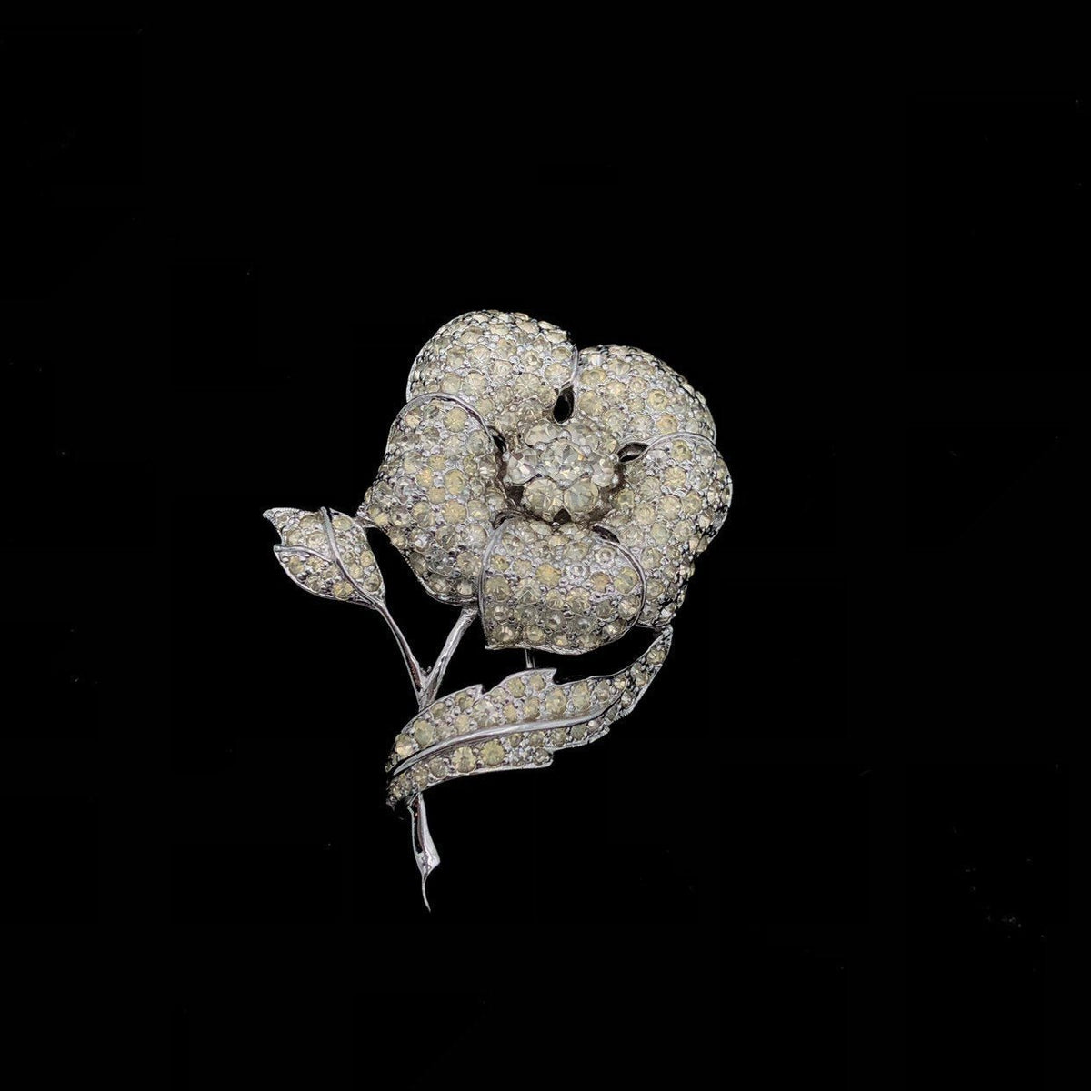 Panetta Silver Diamante Rhinestone Flower Vintage Brooch - 24 Wishes Vintage Jewelry