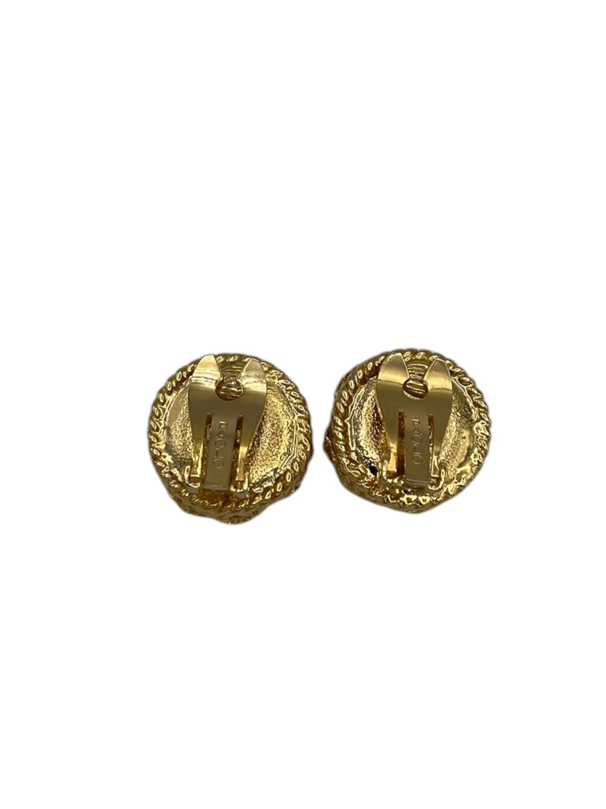 Paolo Gucci Gold Round Red Cabochon Vintage Clip - On Earrings - 24 Wishes Vintage Jewelry